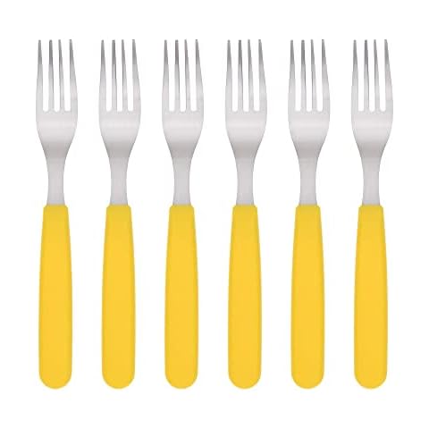 GRÄWE Juego de 6 tenedores de mesa de acero inoxidable con mango de color amarillo Cover
