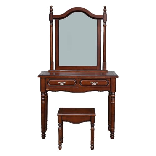 Image of Royaloak Georgia American Wooden Dresser With Stool | Table With Mirror | Drawer Storage | Antique Handles | Dressing Table for Bedroom
