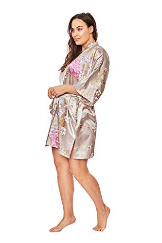 Image of KIM+ONO Satin Short Kimono Plus Size Robe for Women - Bridal Gift, Maternity & Lingerie Robe, Machine Washable