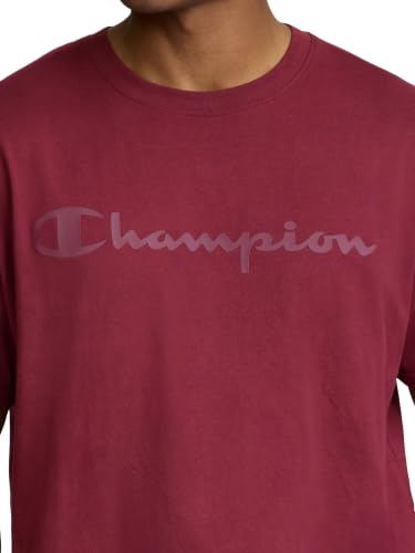 Image of Champion Men's Graphic Short Sleeve T-Shirt, Standard Fit, Tonal Script Logo, Midweight 100% Cotton
