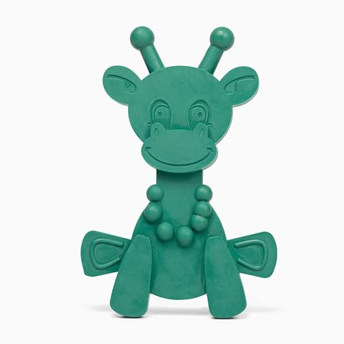 Image of Amber Oil Baby Teething Toy – Natural Amber, Teething Relief Rubber Giraffe Teething Toy, Special Baltic Teether Toy for Sore Gums – Alternative to Amber Teething Necklace (LittleBamber-Green)