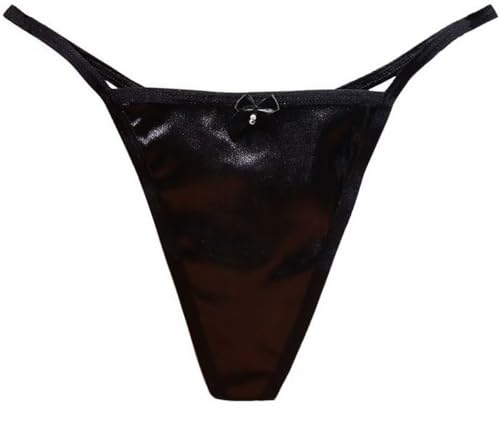 Faringoto Bragas de satén para mujer, tanga con espalda en T, diseño de lencería femenina, Negro -, Medium
