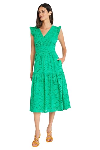 Image of Maggy London Women's Maggy London Women's Dresses Sleeveless V-Neck with Ruffle Shoulder Detail and Tiered Skirt