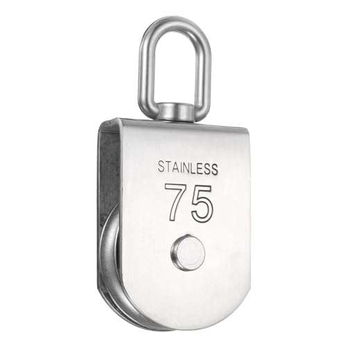 PATIKIL M75 Single Pulley Block, 304 Stainless Steel Heavy Wire Rope Hanging Wire Towing Wheel Lifting Crane Swivel Hook, Loading 750KG/1653LBS