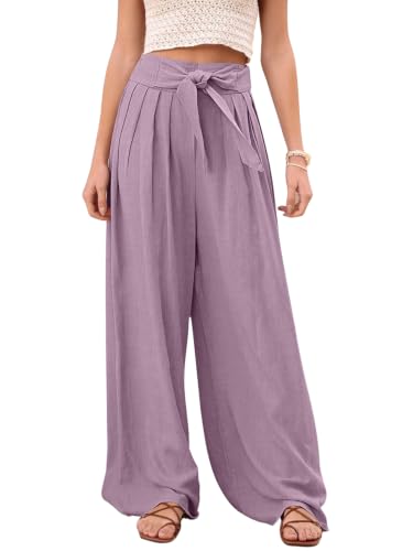 Image of Leriya Fashion High Waist Palazzo Pants for Women | Poly Cotton Wide Leg Trouser Pants for Women | Relaxed Fit Pleated Trousers for Casual & Semi-Formal Wear