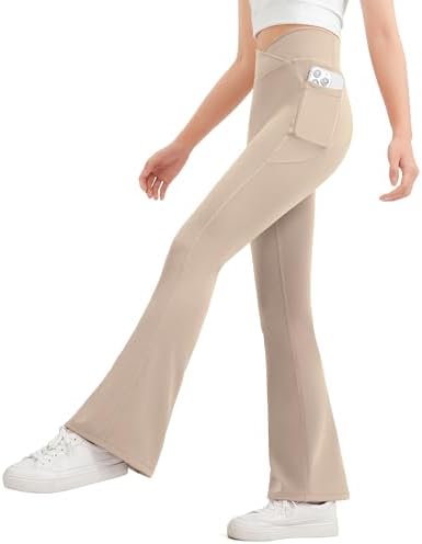 JOCMIC Girls Flare Leggings Kids Bell Bottom Yoga Pants with Pockets