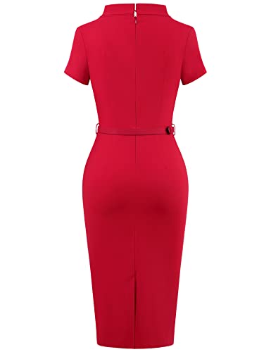 MUXXN Women's Retro Midi Short Sleeve Pencil Knee-Length Vintage Cocktail Office Business Work Dress4