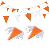 LUSEOAN 100Ft Orange and White Pennant Banner Flags String Fabric Triangle Bunting Flag,Party Decorations for Wedding,Kids Birthday,Home Outdoor Garden Hanging Festivals Decoration,60 Pcs