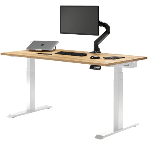 Image of Desky Dual Hardwood Sit Stand Desk Maple 72 inch White