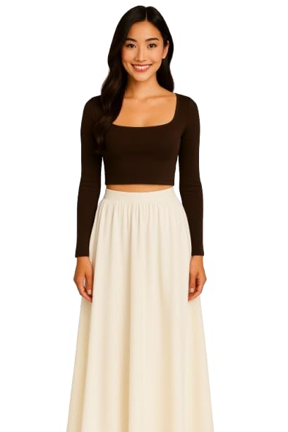 Women's Square Neck Full Sleeve Crop Top, Korean Style Top for Women -Perfect with Jeans, XS-L-image-16