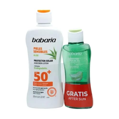Babaria - Crema Solar 50 para Pieles Sensibles + After Sun Aloe Vera | Pack de 2 Productos | Sunscreen SPF 50 | Crema Solar Corporal 50 | Bloqueador Solar