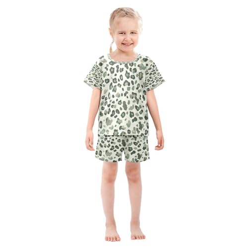 senya Short Sleeve Pajamas Sets Summer Cotton Sleepwear Green Leopard Print Pale3