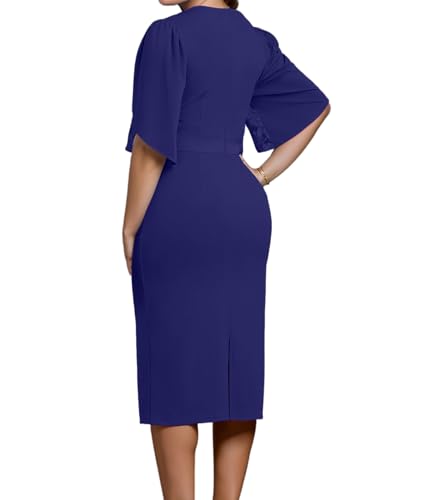 Church Dress for Women Business Ruffle Short Sleeve Hight Split Wear to Work Pencil Midi Dresses3