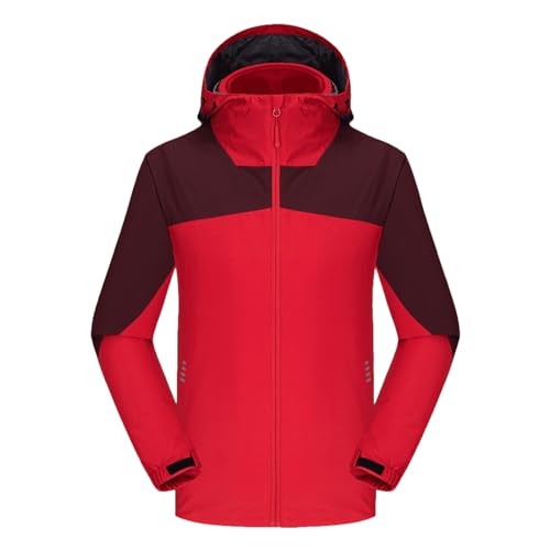 Chaqueta de esquí térmica impermeable para mujer con capucha extraíble y transpirable para esquí, camping y montaña, rojo, S