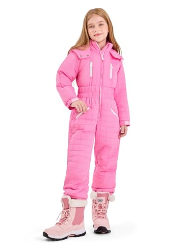 Haloumoning Kids Snow Suit Girls Hooded Waterproof Insulated One