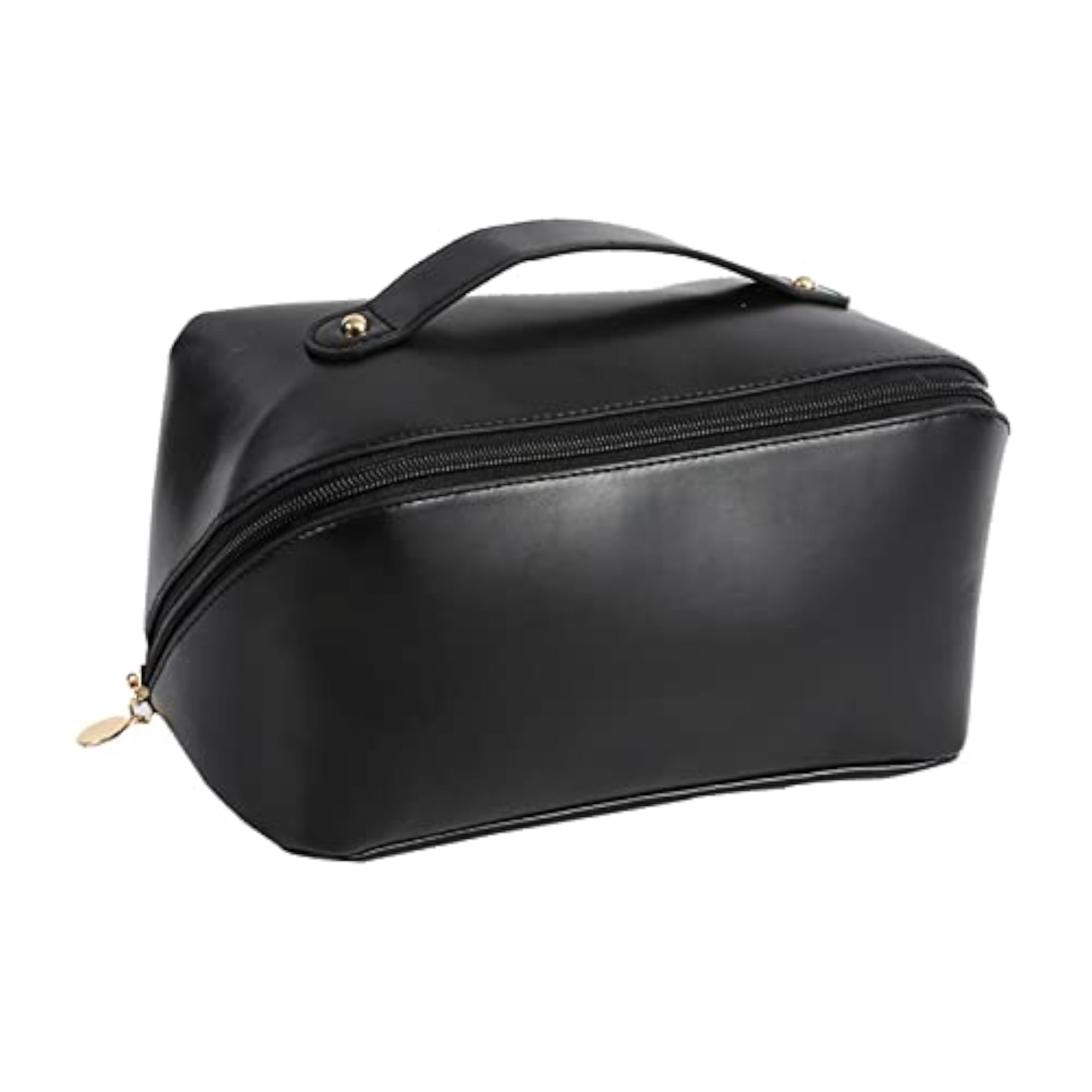 Portable Travel Toiletry Bag PU Leather Handbag Waterproof, Black
