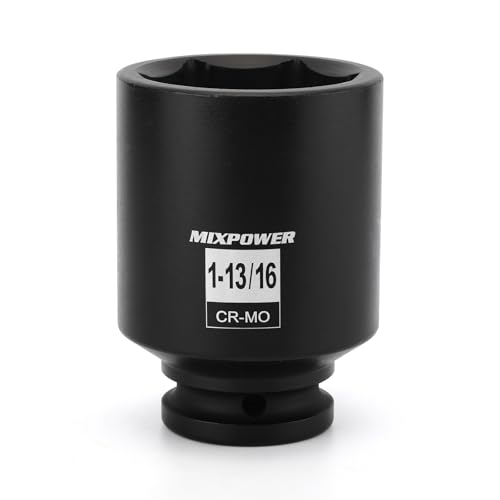 Image of MIXPOWER 3 /4 inch Drive Deep Impact Socket, CR-MO, 1-13 /16 inch, SAE, 6 Point, Axle Nut Impact Grade Socket for Easy Removal