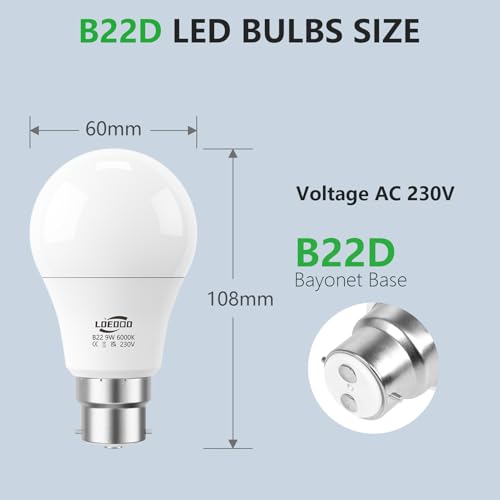 B22 Bayonet LED Bulbs 60W Equivalent, 9W Light Bulb, 806 Lumens, 6000K Cool White, Energy Saver Bulb, Non-Dimmable, Pack of 6 - Image 4