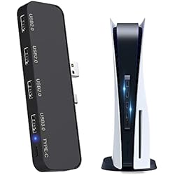 Cargador Usb Doble Para Auto Hub USB de 5 Puertos para PS5 - Tendak Adaptador de Concentrador de Extensión USB 3.0 de Alta Velocidad con 4 Puertos USB + 1 Puerto Tipo C para Playstation 5 Juegos Consola