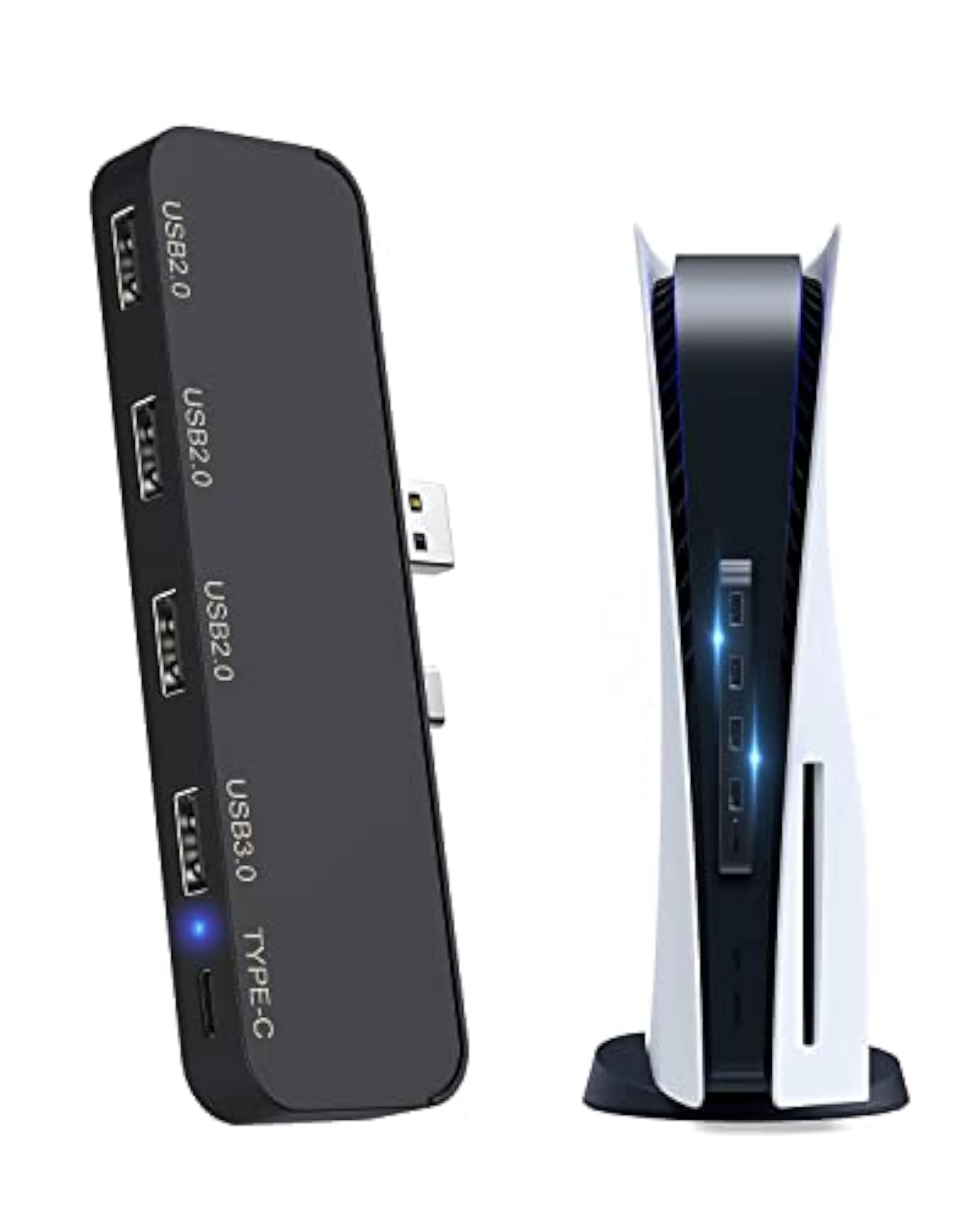 Hub USB de 5 Puertos para PS5 - Tendak Adaptador de Concentrador de Extensión USB 3.0 de Alta Velocidad con 4 Puertos USB + 1 Puerto Tipo C para Playstation 5 Juegos Consola