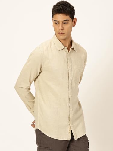 Image of Thomas Scott Men's | Solid | Premium Linen Blend | Spread Collar | Summer Wear | Long Sleeve | Shirts for Men