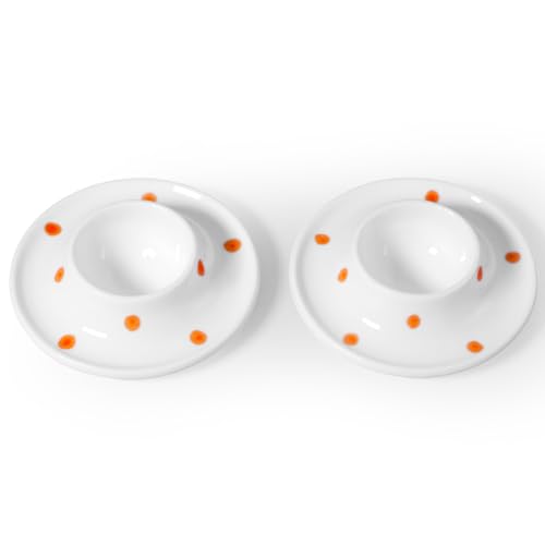 Image of Cinf Ceramic Egg Cups, Set of 2, Orange Dot Egg Holders for Breakfast