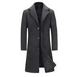 INVACHI Men's Wool Blend Long Trench Coat Notched Collar Single Breasted Overcoat Warm Winter Pea Coat
