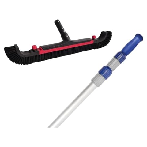 Poolvio 15FT Telescopic Pole and 22" Extra-Wide Pool Brush (Red) Cover