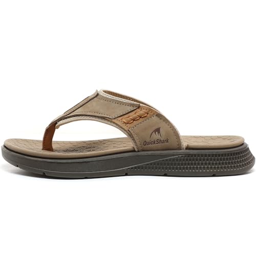 Image of Quickshark Mens Flip Flops Leather Thong Sandals Arch Support Beach Slippers