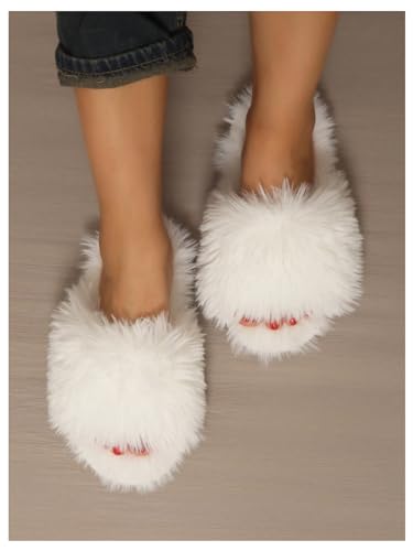OYOANGLE Women's Plush Furry Open Toe Slippers Non Slip Bedroom Slipper Slip on House Shoes4