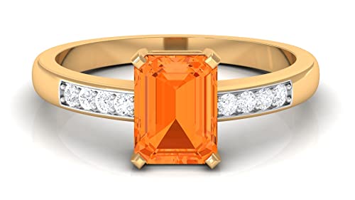 Oktober Birthstone - 2 CT Fire Opal Solitaire verlovingsring met diamanten zijstenen (6X8 MM achthoekig, AAA-kwaliteit), 14K massief goud - Image 5