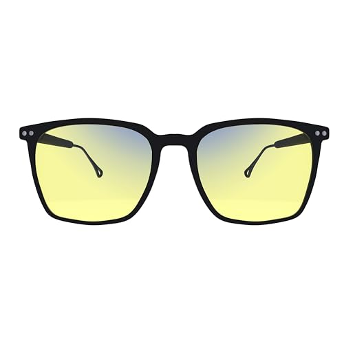 Image of Solstice Day Active Yellow Tint Square Glasses | Blue Light Filter Eyewear for Banking & Finance Professionals | Square Frame for BFSI, Excel & Long Spreadsheet Work (Jet Black)