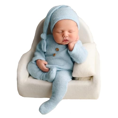 Image of Besutana Newborn Photography Props Baby Boys Girls Outfits Long Tail Hat and Costume Romper Photoshoot Costume Set