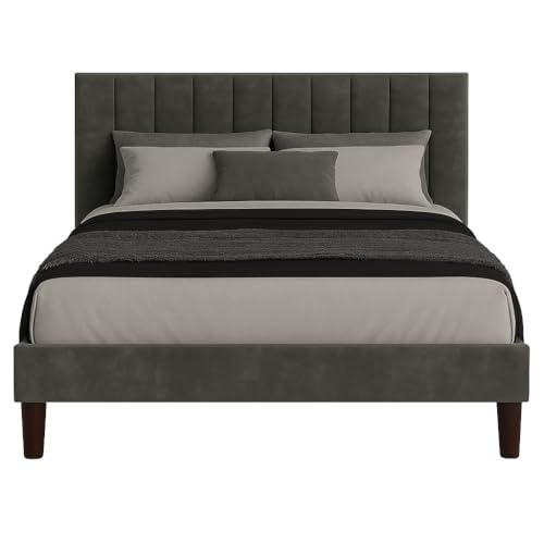 Image of Wooden Upholstered Bed King Size Without Storage | Wrought Iron King Size Cot with Headboard | Double Size Bed for Bedroom | Palang Furniture for Guest Room, Grey Finish, (Grey Finish)