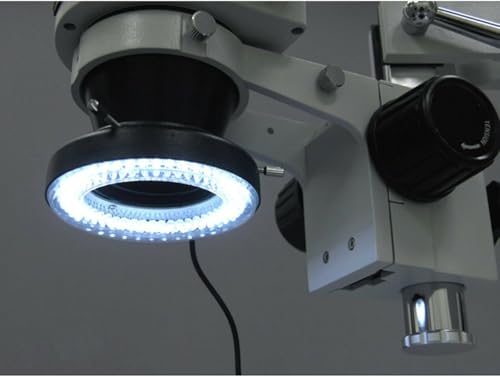 Image of AmScope SM-1TSZ-144-10M Digital Professional Trinocular Stereo Zoom Microscope, WH10x Eyepieces, 3.5X-90X Magnification, 0.7X-4.5X Zoom Objective, 144-Bulb LED Ring Light, Pillar Stand, Includes 0.5X and 2.0X Barlow Lenses and 10MP Camera with Reduction Lens and Software