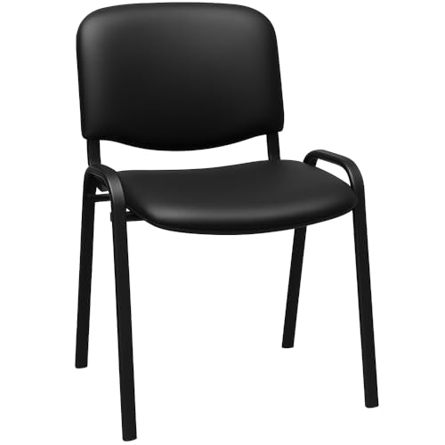 SEDIAOFFICE - Sedie Ufficio Senza Ruote, Sedia Scrivania Ergonomica, per Studio, Sala D'Attesa, Sala Riunioni e Conferenze, Comoda Sedia Ufficio in Ecopelle (Base, Nero Pelle)