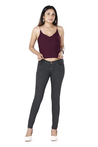 Image of TWGE - Women's Mid Rise Skinny Fit Jeans - Single Button, Stretchable Denim Pants - Ankle Length - Stylish Casual Wear