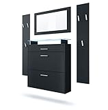 Diseño: El cuerpo del mueble recibidor con espejo en negro mate y los frentes en negro mate le dan un toque moderno y ayudan a crear un ambiente acogedor. O escoja el diseño que más le convenga entre numerosas combinaciones de colores.