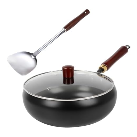 Ruaizel Padella in ferro forgiato non rivestita, forgiata a mano, 28cm pentola in ferro con coperchio in vetro e pala per friggere ad alta temperatura, stufare, bollire