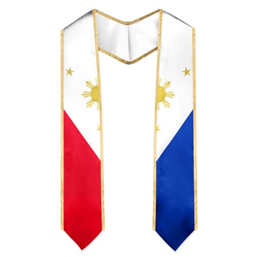 Philippines Flag Embroidered Graduation Stole with Gift Box Filipino Graduation Sash Class of 2026 Adult Unisex Satin Graduation Stole 75 in Length for Graduates