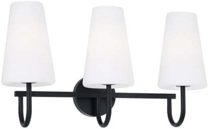 Capital Lighting 155231MB-550 Averitt Soft White Glass Bathroom Banity Light, 3-Light 180 Total Watts, 13" H x 24" W, Matte Black