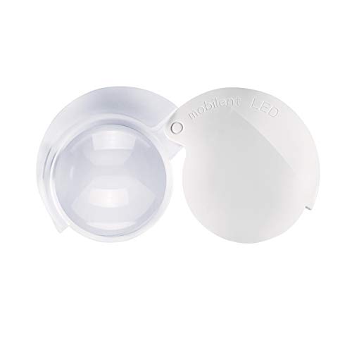 Eschenbach 1520910 Loupe pliante mobilent LED, Lentille très compacte à fort grossissement avec éclairage LED efficace, Couleur: blanc, Dimensions Lentille: Ø 35 mm, Grossissement: 10x, Dioptrie: 38