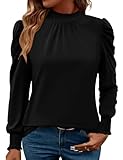 LUYAA Black Long Sleeve Shirt Women Blouses for Women Dressy Casual Ruffle Puff Sleeve Plus Size Tops for Women Black XXL