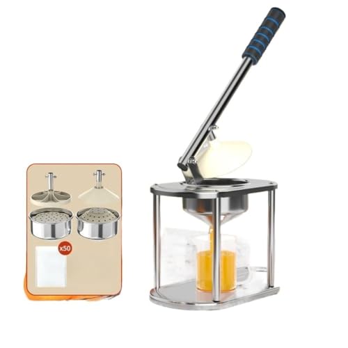 DancJulie 手動ジューサー 業務用 手動オレンジジュース絞り器 ジューサー 手動オレンジフレッシュ絞り器 (食品グレードのステンレススチール製、デュアルヘッドモデル、ジューシングバッグ50個付き)
