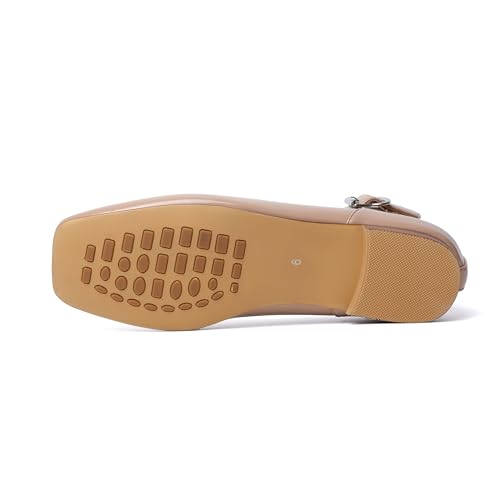 Image of vivianly Mary Jane Shoes for Women Ballet Flats Shoes Buckle Ankle Strap Square Toe Flat Leather Party Dating Flats