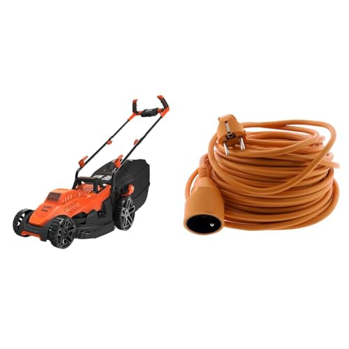 BLACK+DECKER Tondeuse Filaire 1400W, Tondeuse à Gazon Electrique 34 cm, 6 hauteurs réglables de 20 & Zenitech Prolongateur, Orange, 25 m BLACK+DECKER Tondeuse Filaire 1400W, Tondeuse à Gazon Electrique 34 cm, 6 hauteurs réglables de 20 & Zenitech Prolongateur, Orange, 25 m