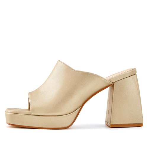 Image of Coutgo Womens Chunky Platform Sandals Slip On Square Toe High Heel Sexy Mules