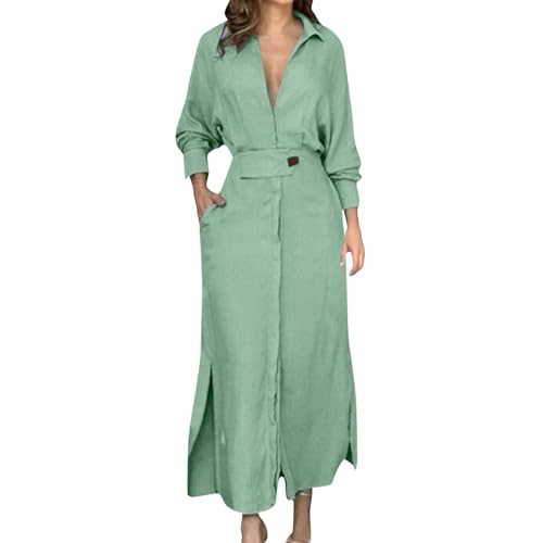 Shirt Dress for Women Lapel Collar Loose Cotton Linen Long Sleeve Cardigan Dresses Slim Fit High Waist Dress