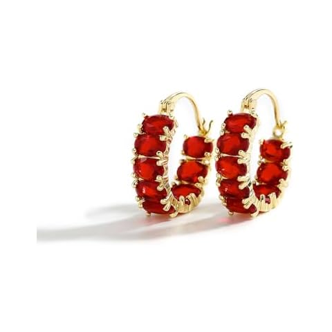 Colorful Hoop Earrings, Sparkly Crystal Cubic Zirconia Red Hoop Earrings for Women Hypoallergenic Small Huggies Hoop Earrings for Birthday Jewelry (Red) Cover