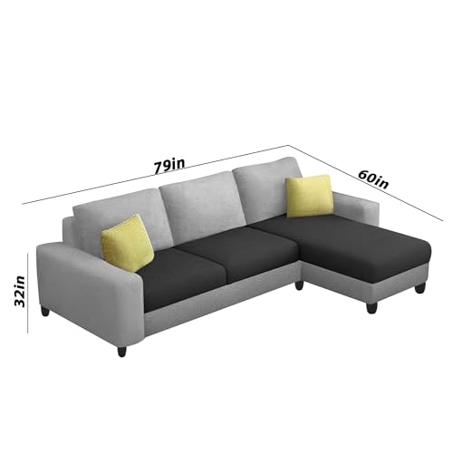 Image of Orland 4 Seater RHS L Shape Sofa Set for Living Room | Color - Black Grey | Premium Fabric Sofa